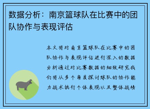 数据分析：南京篮球队在比赛中的团队协作与表现评估